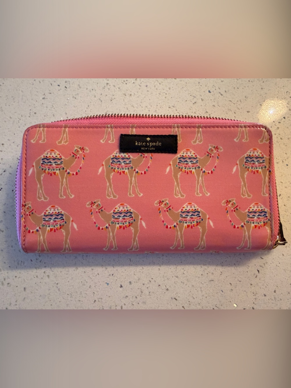 kate spade Pink Camel Pattern Zip Wallet